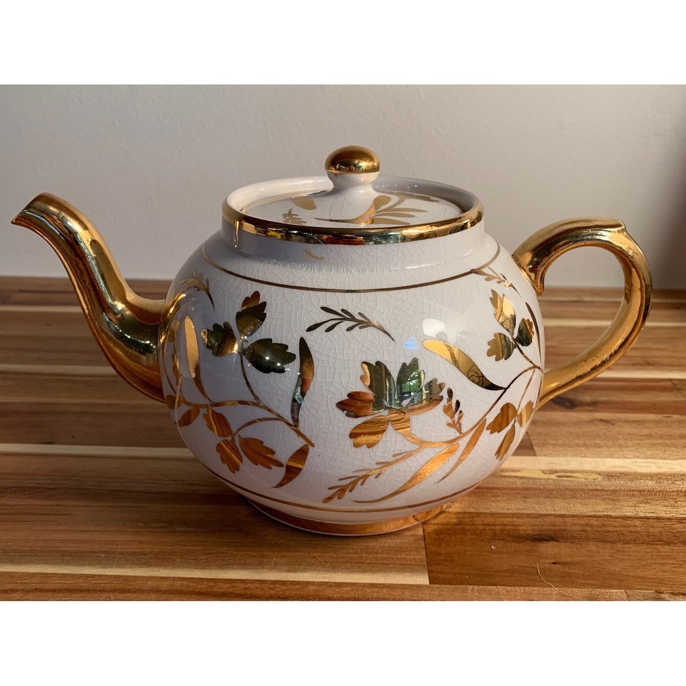 Arthur Wood England Teapot Rare Vintage 24k Gold Gilded Floral  5187